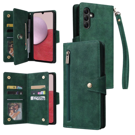 Rivet Buckle 9 Cards Three Fold Leather Phone Case, For Samsung Galaxy A22e 5G, For Samsung Galaxy A14 5G, For OnePlus N300