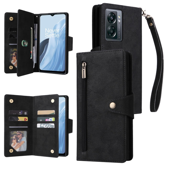 Rivet Buckle 9 Cards Three Fold Leather Phone Case, For Samsung Galaxy A14 5G, For OnePlus N300
