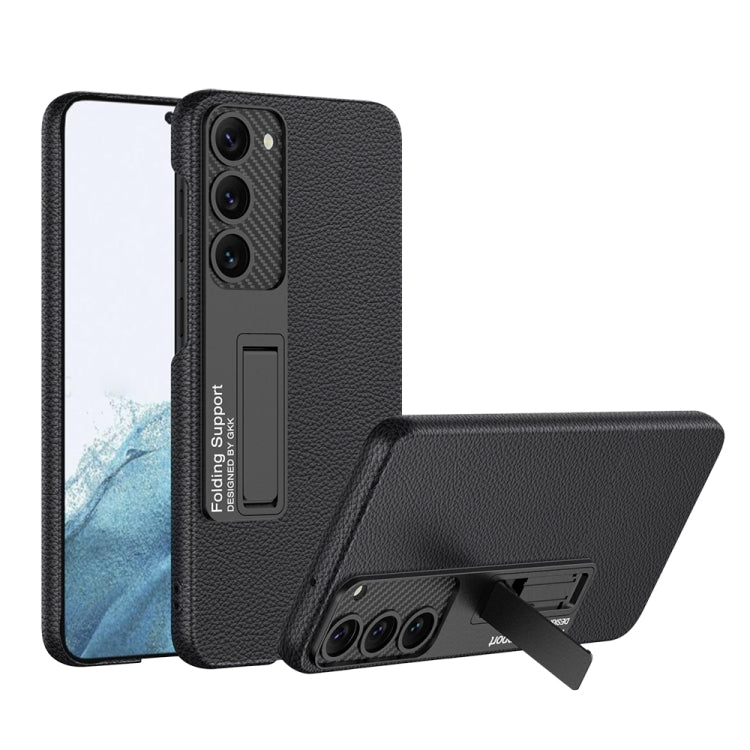 GKK Plain Leather Shockproof Phone Case with Holder, For Samsung Galaxy S23 5G, For Samsung Galaxy S23+ 5G, For Samsung Galaxy S23 Ultra 5G