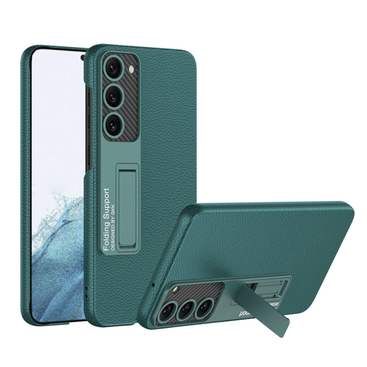 GKK Plain Leather Shockproof Phone Case with Holder, For Samsung Galaxy S23 5G, For Samsung Galaxy S23+ 5G, For Samsung Galaxy S23 Ultra 5G