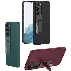GKK Plain Leather Shockproof Phone Case with Holder, For Samsung Galaxy S23 5G, For Samsung Galaxy S23+ 5G, For Samsung Galaxy S23 Ultra 5G