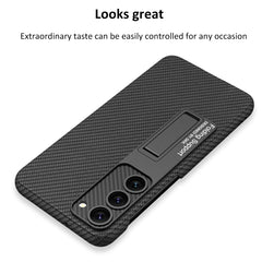 GKK Plain Leather Shockproof Phone Case with Holder, For Samsung Galaxy S23 5G, For Samsung Galaxy S23+ 5G, For Samsung Galaxy S23 Ultra 5G