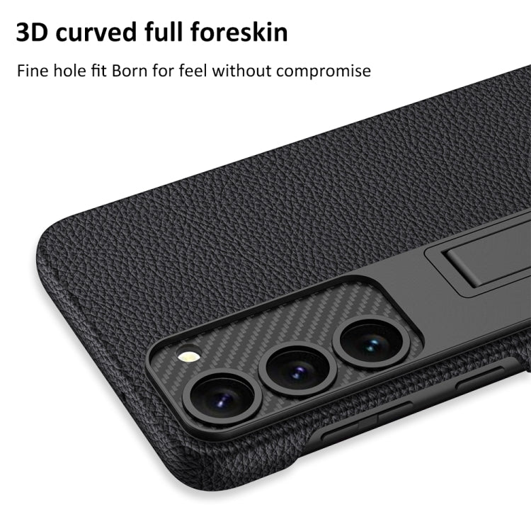 GKK Plain Leather Shockproof Phone Case with Holder, For Samsung Galaxy S23 5G, For Samsung Galaxy S23+ 5G, For Samsung Galaxy S23 Ultra 5G