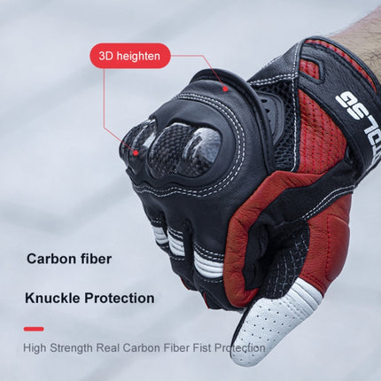 One Pair Genuine Leather Motorcycle Gloves with Carbon Fiber Hard Knuckle Touch Screen, XL, XXL