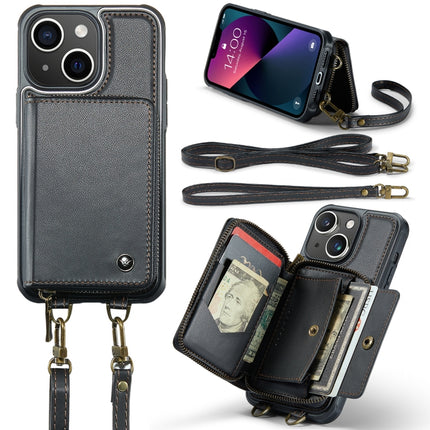 JEEHOOD C22 Series Zipper Wallet Leather Phone Case with Dual Lanyard, For iPhone 13, For iPhone 13 Pro, For iPhone 13 Pro Max, For iPhone 12