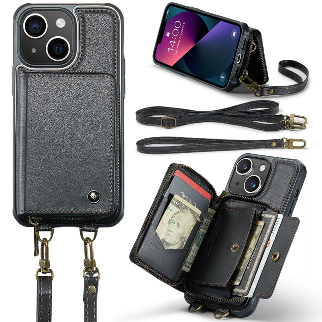 JEEHOOD C22 Series Zipper Wallet Leather Phone Case with Dual Lanyard, For iPhone 13, For iPhone 13 Pro, For iPhone 13 Pro Max, For iPhone 12