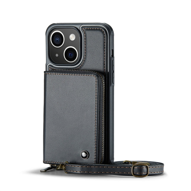 JEEHOOD C22 Series Zipper Wallet Leather Phone Case with Dual Lanyard, For iPhone 13, For iPhone 13 Pro, For iPhone 13 Pro Max, For iPhone 12