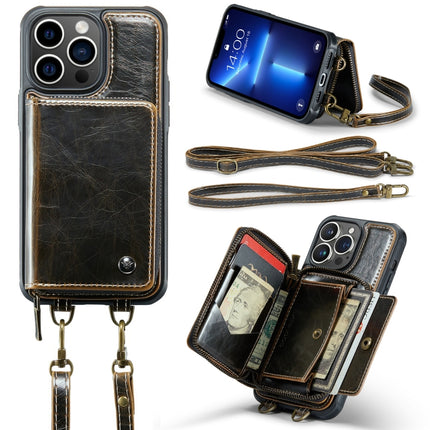 JEEHOOD C22 Series Zipper Wallet Leather Phone Case with Dual Lanyard, For iPhone 13, For iPhone 13 Pro, For iPhone 13 Pro Max, For iPhone 12