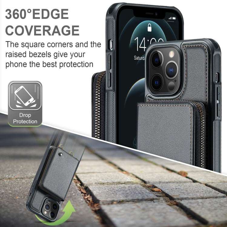 JEEHOOD C22 Series Zipper Wallet Leather Phone Case with Dual Lanyard, For iPhone 12 Pro Max, For iPhone 11, For iPhone 11 Pro, For iPhone 11 Pro Max