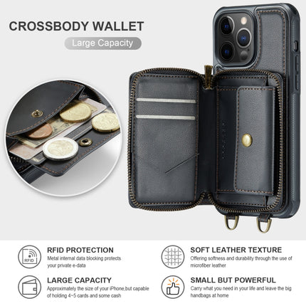 JEEHOOD C22 Series Zipper Wallet Leather Phone Case with Dual Lanyard