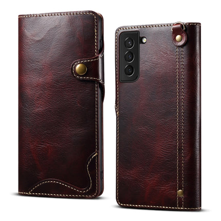 Denior Oil Wax Cowhide Magnetic Button Leather Phone Case