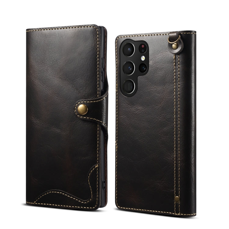 Denior Oil Wax Cowhide Magnetic Button Leather Phone Case, For Samsung Galaxy S23 5G, For Samsung Galaxy S23+ 5G, For Samsung Galaxy S23 Ultra 5G