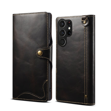 Denior Oil Wax Cowhide Magnetic Button Leather Phone Case