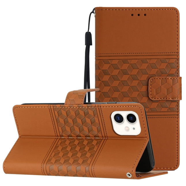 Diamond Embossed Skin Feel Leather Phone Case with Lanyard, For iPhone 11, For iPhone 11 Pro, For iPhone 11 Pro Max, For iPhone 12 mini