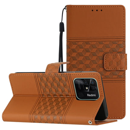 Diamond Embossed Skin Feel Leather Phone Case with Lanyard, For Xiaomi Redmi 10 2022, For Xiaomi Redmi 10A, For Xiaomi Redmi 10C, For Xiaomi Redmi A1