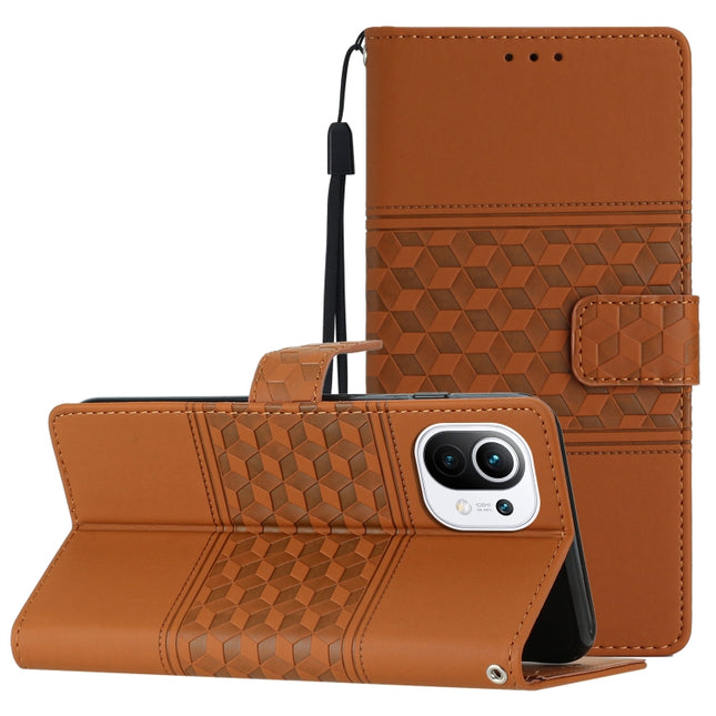 Diamond Embossed Skin Feel Leather Phone Case with Lanyard, For Xiaomi Mi 11 Lite, For Xiaomi Mi 11 Pro, For Xiaomi Mi 11T / 11T Pro, For Xiaomi 12 Lite