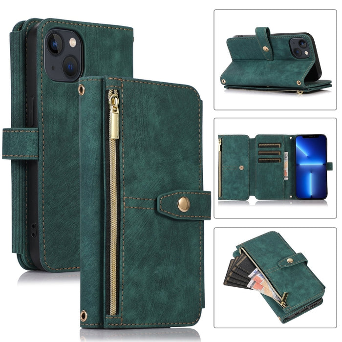 Dream 9-Card Wallet Zipper Bag Leather Phone Case, For iPhone 13, For iPhone 13 Pro, For iPhone 13 Pro Max, For iPhone 12 mini