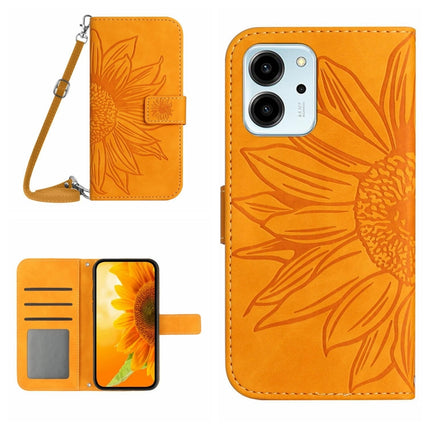 HT04 Skin Feel Sun Flower Embossed Flip Leather Phone Case with Lanyard, For Honor 80 SE, For Motorola Moto G Play 2023