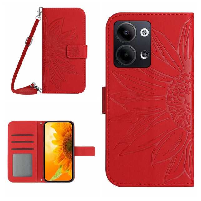 HT04 Skin Feel Sun Flower Embossed Flip Leather Phone Case with Lanyard, For OPPO Reno9 / Reno9 Pro, For OPPO Reno9 Pro+