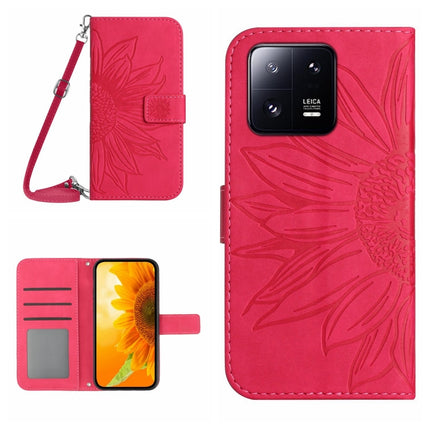HT04 Skin Feel Sun Flower Embossed Flip Leather Phone Case with Lanyard, For Xiaomi 13, For Xiaomi 13 Pro