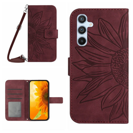 HT04 Skin Feel Sun Flower Embossed Flip Leather Phone Case with Lanyard, For Nokia X30, For Samsung Galaxy A34 5G