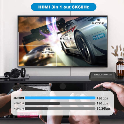NK-H31 8K 3 in 1 Out HDMI Switcher for Xbox PS4 PS5 Roku UHD TV Monitor Projector, NK-H31