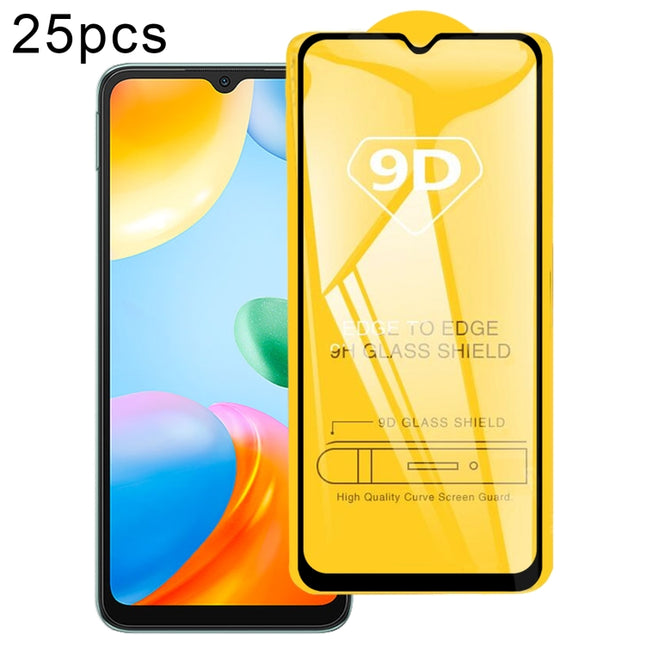 25pcs 9D Full Glue Full Screen Tempered Glass Film, For Xiaomi Redmi 10C (25 PCS)