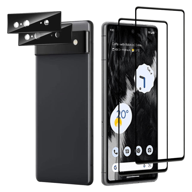2pcs Full Glue Tempered Glass Full Film with 2pcs Aluminum Lens Film Set, For Google Pixel 7, For Google Pixel 7 Pro