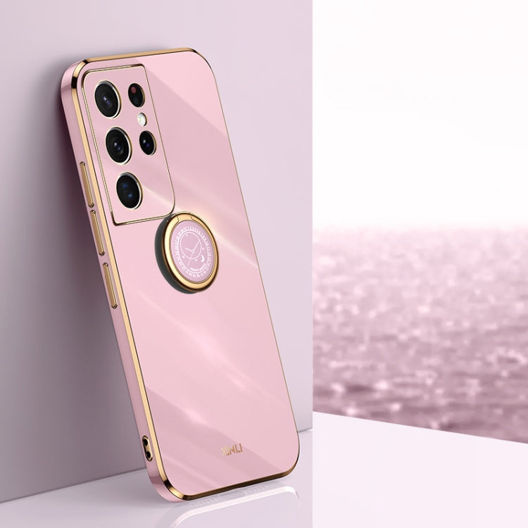 XINLI Straight Edge 6D Electroplate TPU Phone Case with Ring Holder, For Samsung Galaxy S21 5G, For Samsung Galaxy S21+ 5G, For Samsung Galaxy S21 Ultra 5G