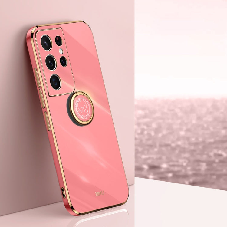 XINLI Straight Edge 6D Electroplate TPU Phone Case with Ring Holder, For Samsung Galaxy S21 5G, For Samsung Galaxy S21+ 5G, For Samsung Galaxy S21 Ultra 5G