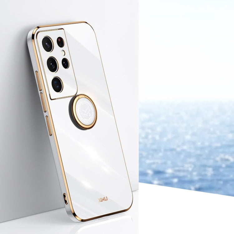 XINLI Straight Edge 6D Electroplate TPU Phone Case with Ring Holder, For Samsung Galaxy S21 5G, For Samsung Galaxy S21+ 5G, For Samsung Galaxy S21 Ultra 5G