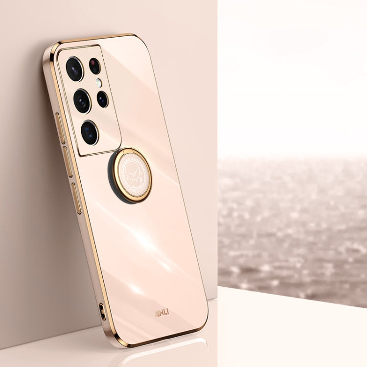 XINLI Straight Edge 6D Electroplate TPU Phone Case with Ring Holder, For Samsung Galaxy S21 5G, For Samsung Galaxy S21+ 5G, For Samsung Galaxy S21 Ultra 5G