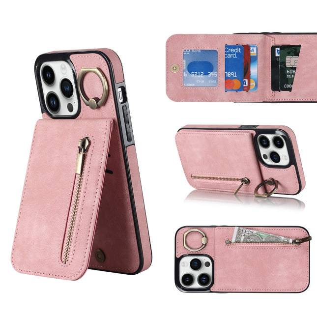 Retro Ring and Zipper RFID Card Slot Phone Case, For iPhone 14, For iPhone 14 Plus, For iPhone 14 Pro, For iPhone 14 Pro Max