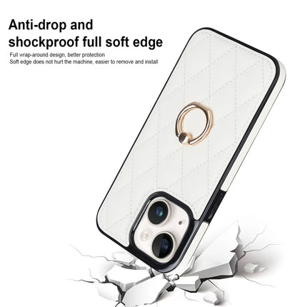 Rhombic PU Leather Phone Case with Ring Holder, For iPhone 14, For iPhone 14 Plus, For iPhone 14 Pro