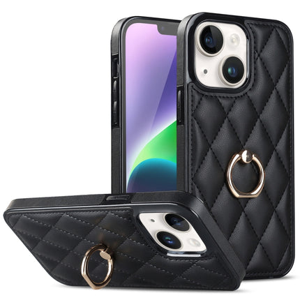 Rhombic PU Leather Phone Case with Ring Holder, For iPhone 14, For iPhone 14 Plus, For iPhone 14 Pro