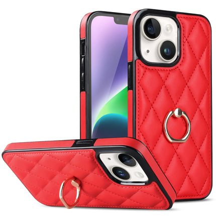 Rhombic PU Leather Phone Case with Ring Holder, For iPhone 14, For iPhone 14 Plus, For iPhone 14 Pro