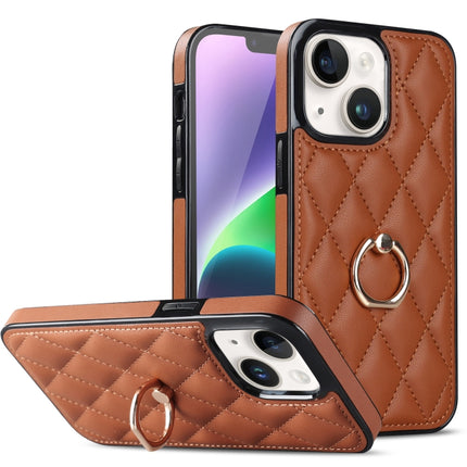 Rhombic PU Leather Phone Case with Ring Holder, For iPhone 14, For iPhone 14 Plus, For iPhone 14 Pro