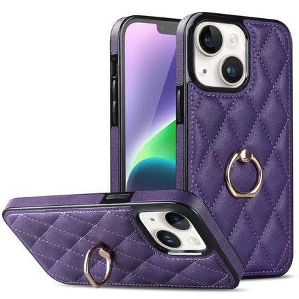 Rhombic PU Leather Phone Case with Ring Holder, For iPhone 14, For iPhone 14 Plus, For iPhone 14 Pro