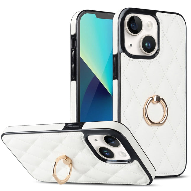 Rhombic PU Leather Phone Case with Ring Holder, For iPhone 14 Pro Max, For iPhone 13 mini, For iPhone 13
