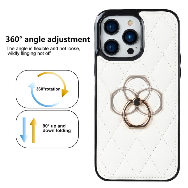 Rhombic PU Leather Phone Case with Ring Holder, For iPhone 13 Pro, For iPhone 13 Pro Max, For iPhone 12 mini