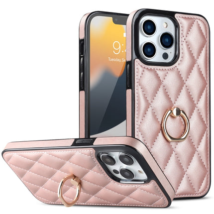 Rhombic PU Leather Phone Case with Ring Holder, For iPhone 13 Pro, For iPhone 13 Pro Max, For iPhone 12 mini