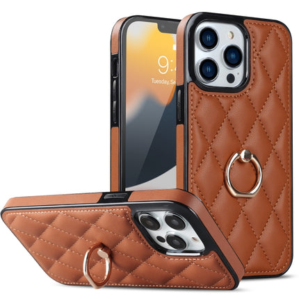 Rhombic PU Leather Phone Case with Ring Holder, For iPhone 13 Pro, For iPhone 13 Pro Max, For iPhone 12 mini