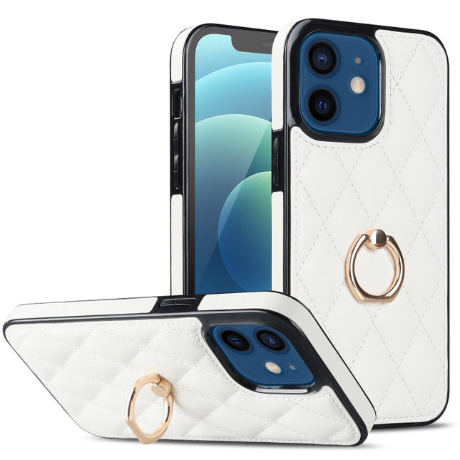 Rhombic PU Leather Phone Case with Ring Holder, For iPhone 13 Pro, For iPhone 13 Pro Max, For iPhone 12 mini