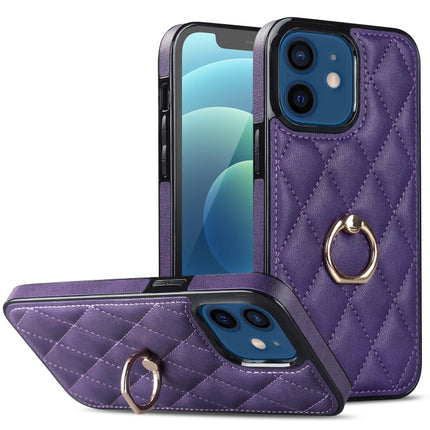 Rhombic PU Leather Phone Case with Ring Holder, For iPhone 13 Pro, For iPhone 13 Pro Max, For iPhone 12 mini
