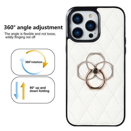 Rhombic PU Leather Phone Case with Ring Holder, For iPhone 12 / 12 Pro, For iPhone 12 Pro Max, For iPhone 11