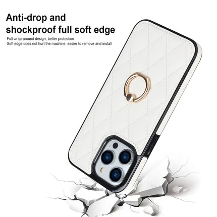 Rhombic PU Leather Phone Case with Ring Holder, For iPhone 12 / 12 Pro, For iPhone 12 Pro Max, For iPhone 11