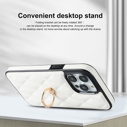 Rhombic PU Leather Phone Case with Ring Holder, For iPhone 12 / 12 Pro, For iPhone 12 Pro Max, For iPhone 11