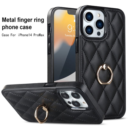 Rhombic PU Leather Phone Case with Ring Holder, For iPhone 12 / 12 Pro, For iPhone 12 Pro Max, For iPhone 11