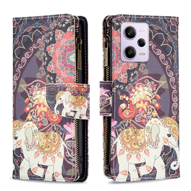 Colored Drawing Pattern Zipper Leather Phone Case, For Xiaomi Redmi Note 12 Pro+ Global, For Xiaomi Redmi Note 12 Pro Global, For Xiaomi Redmi Note 12 Global