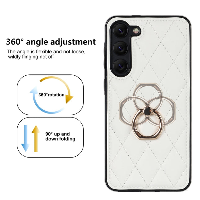 Rhombic PU Leather Phone Case with Ring Holder, For Samsung Galaxy S23 5G, For Samsung Galaxy S23+ 5G, For Samsung Galaxy S23 Ultra 5G